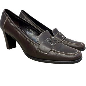 Vintage Coach ‘Kassidy’ Made in Italy Heeled Loafers Brown Leather Womens S 9B